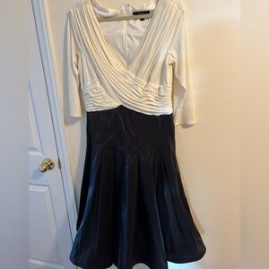 Tadashi Shoji Ivory and Black Two-Tone Fit-and-Flare Dress